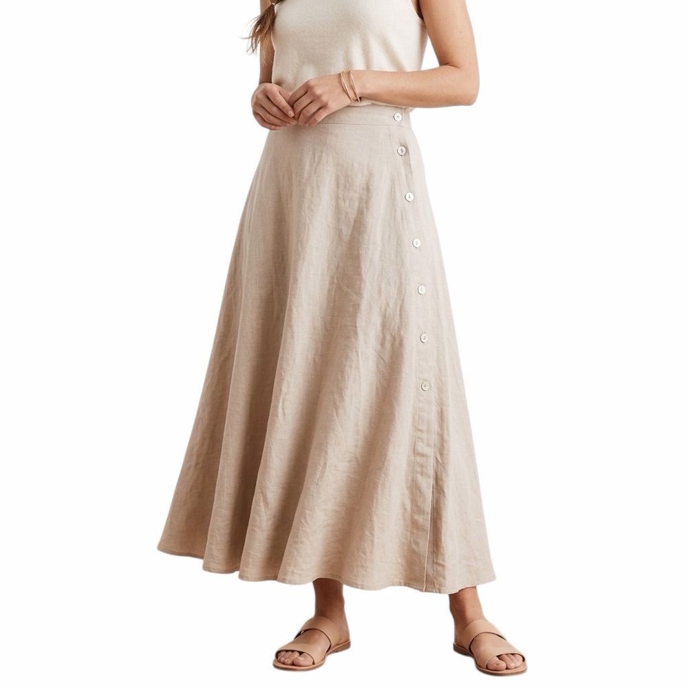 Lara G Linen Blend A-Line Elegant Beige Skirt L Italy